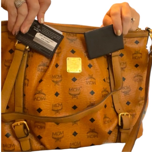 MCM Visetos Cognac Shopper Tote Bag with shoulder or crossbody strap with COA - Picture 7 of 7